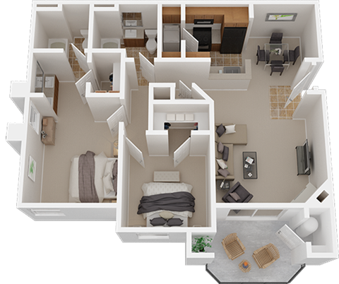 Floor plan for 2 beds, 2 baths, 1136 sqft